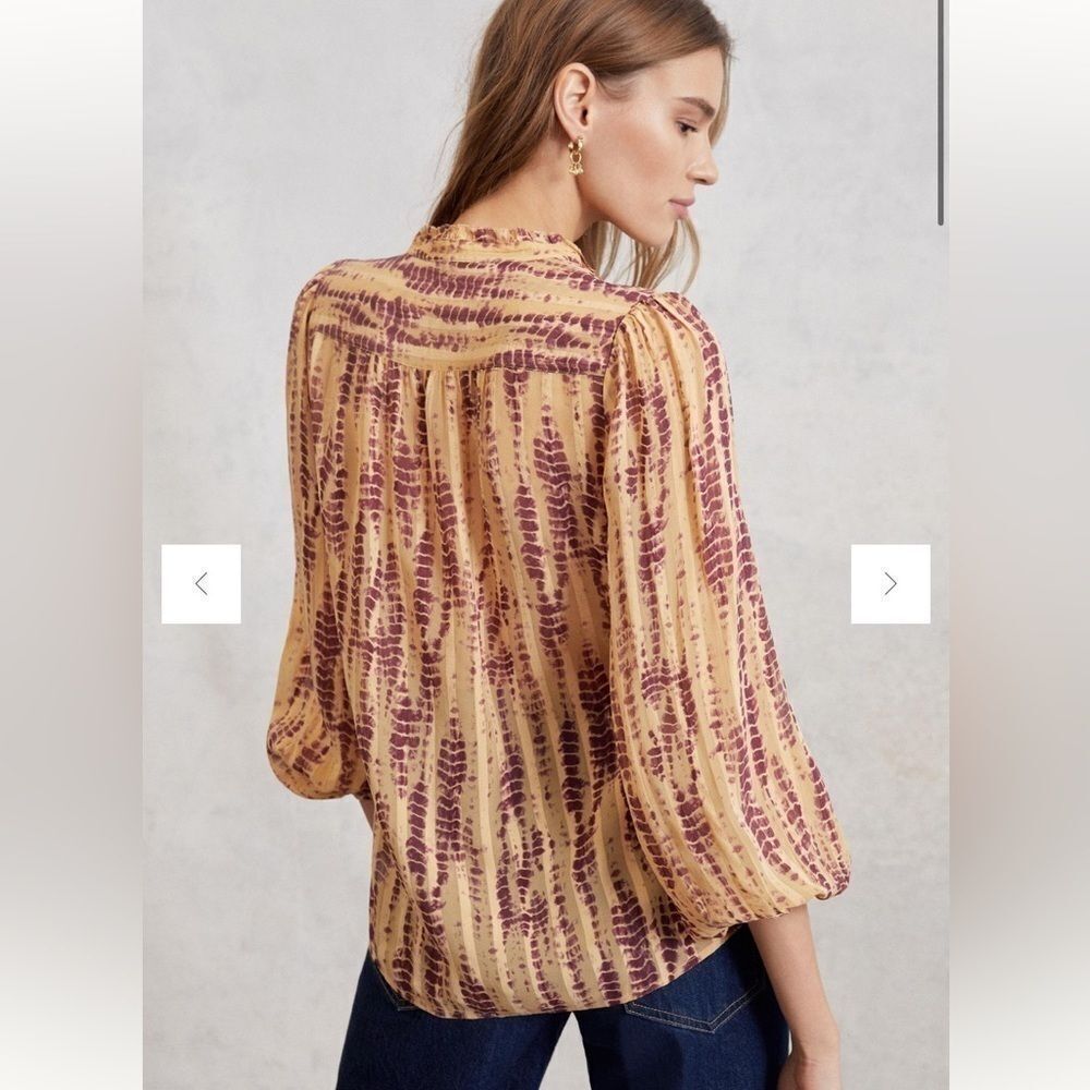 ANTHROPOLOGIE extra small Maritzia Tie-Dye Blouse yellow purple long sleeve - Picture 3 of 12